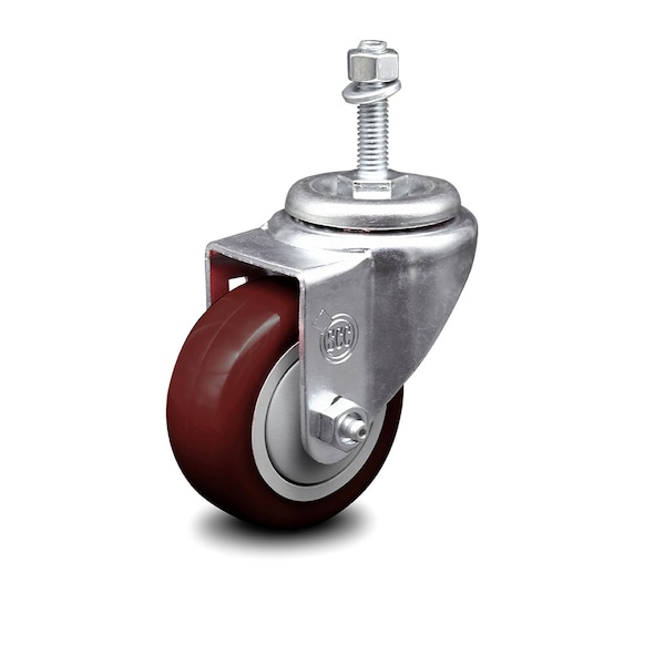 3 Inch Maroon Polyurethane Wheel Swivel 10mm Threaded Stem Caster SCC